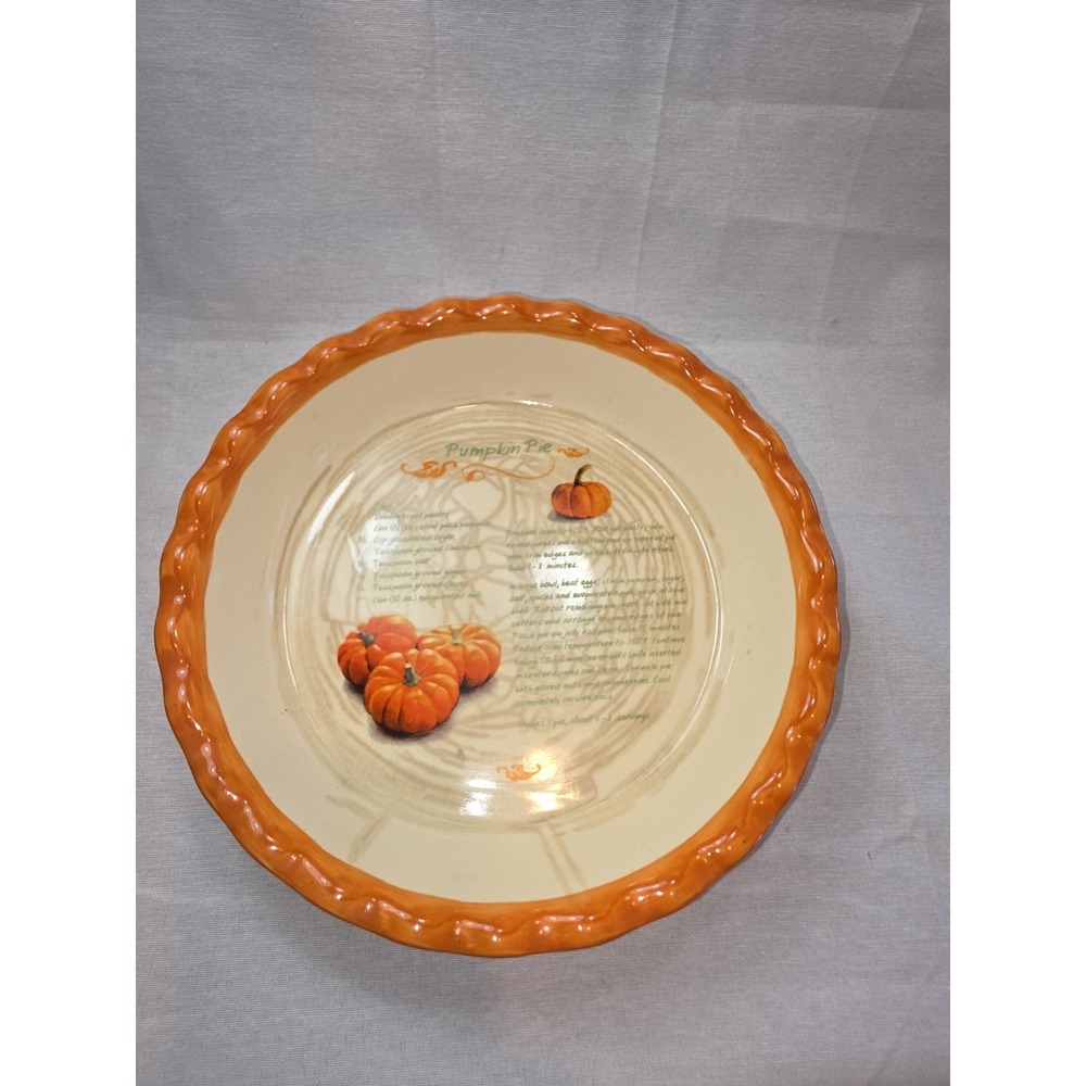Harvest Pumpkin Pie Recipe Pie Pan 9" Ceramic Scalloped Edge Dish
